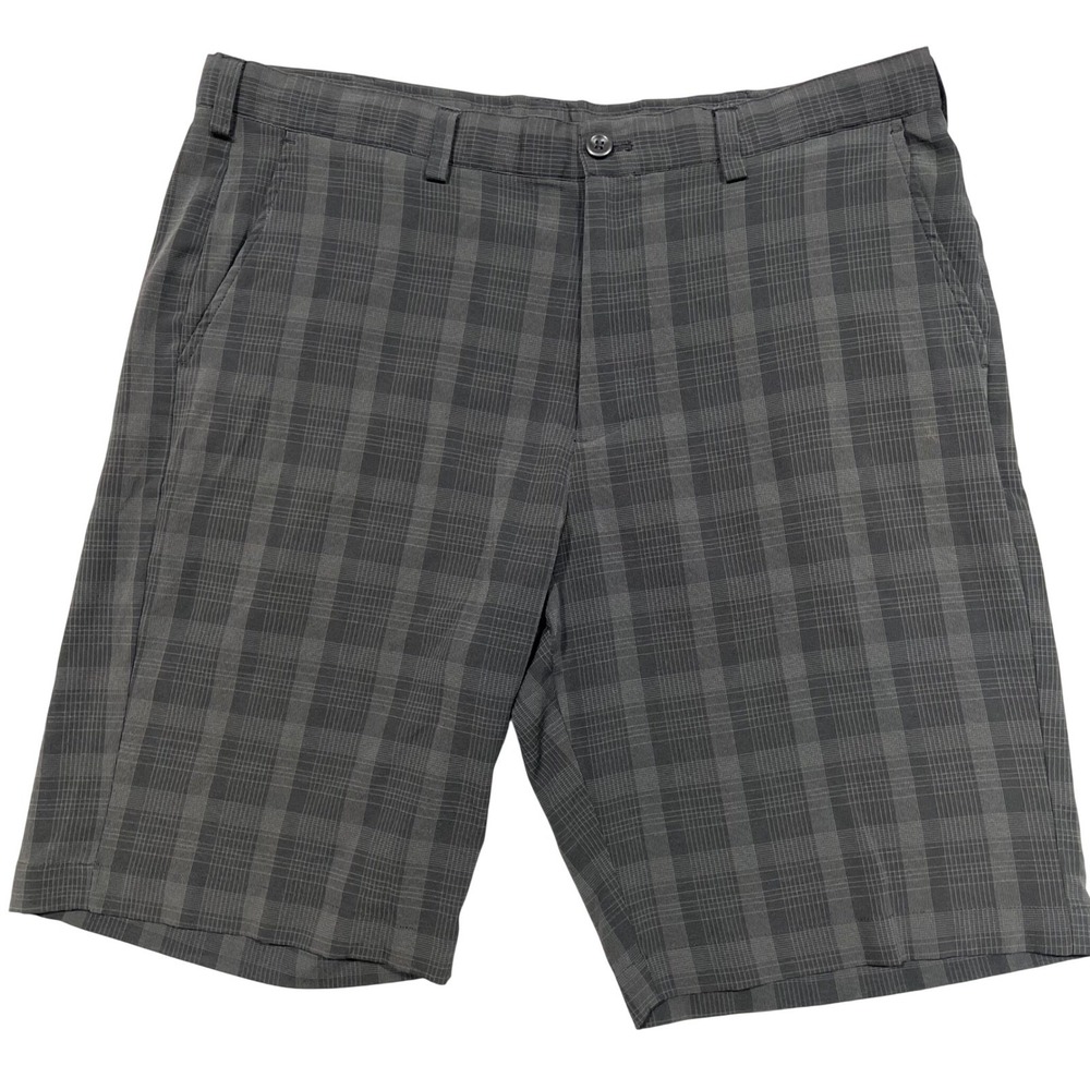IZOD Golf Classic Mens Gray Plaid Performance Shorts Size 36 Stretch Flat Front